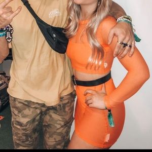 FESTIVAL OUTFIT. Beginning boutique orange mesh set. Size small